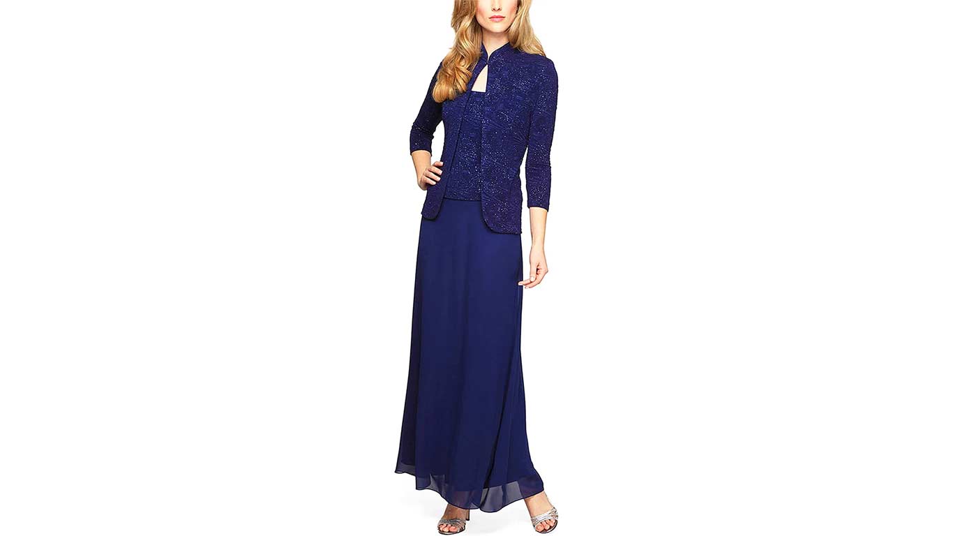 Alex Evenings Women’s Long Dress With Mandarin Neckline Jacket