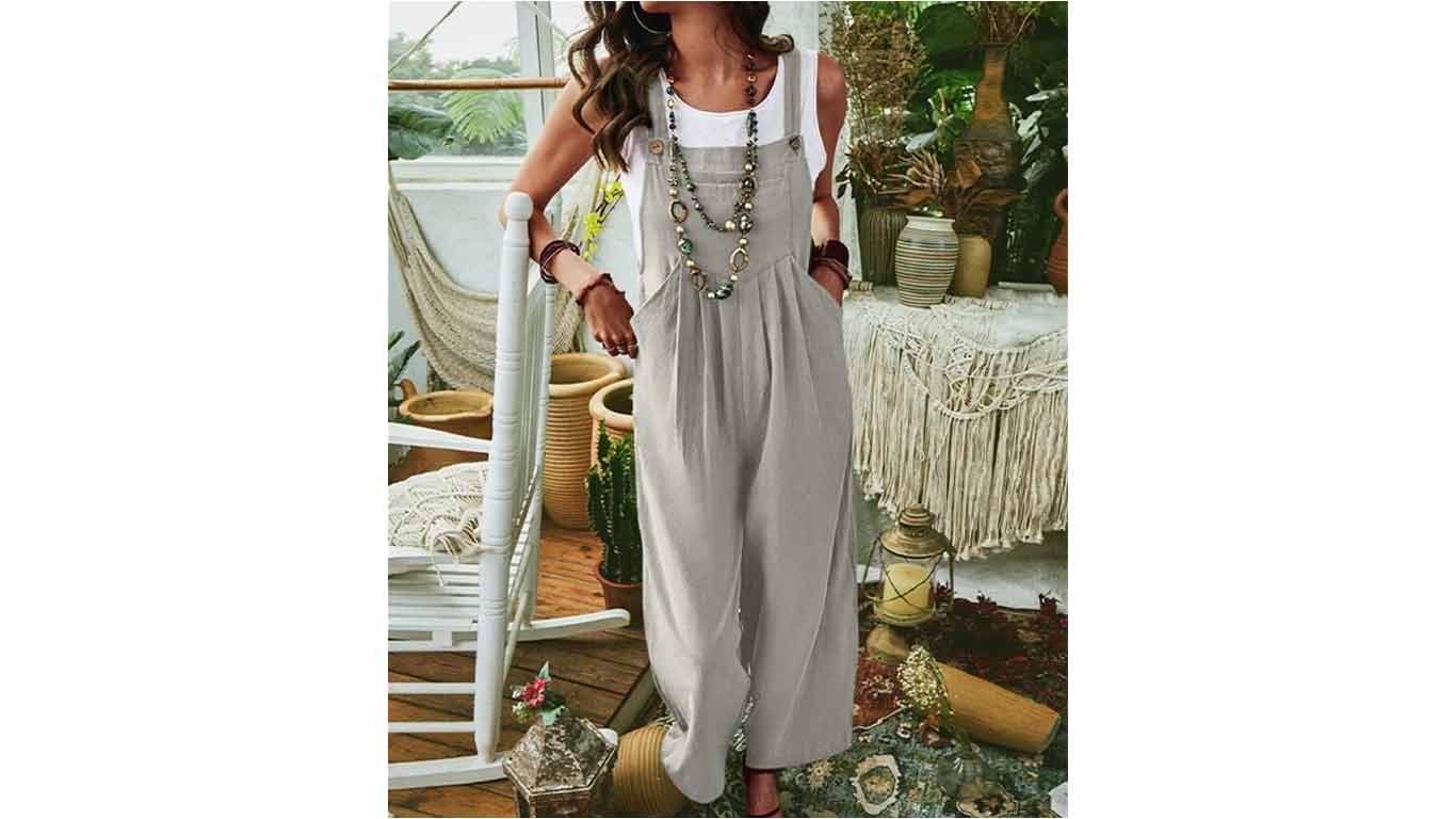 Pantalon | Gray Pocket Wide-Leg Overalls – Women